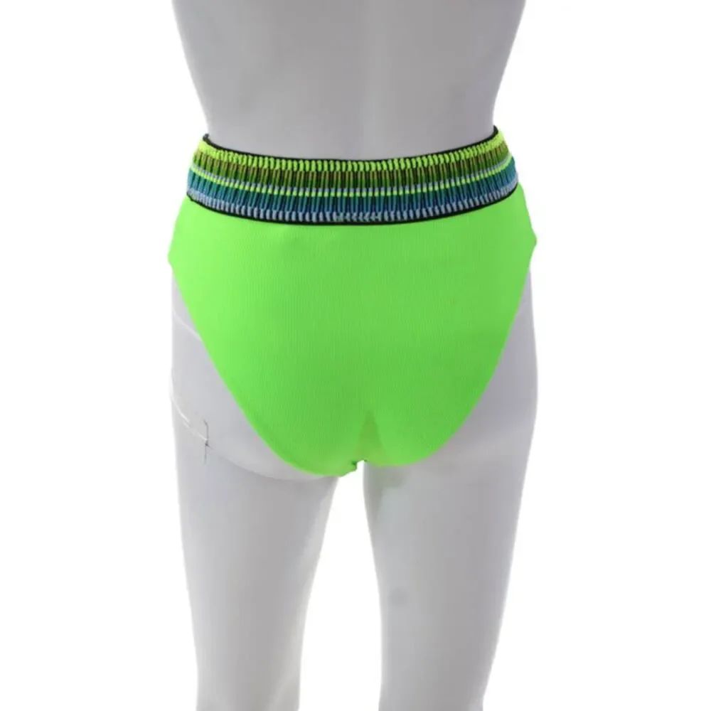 Peixoto Womens Stretch Embroidered High Cut Biki Bottoms Lime Green Size XS